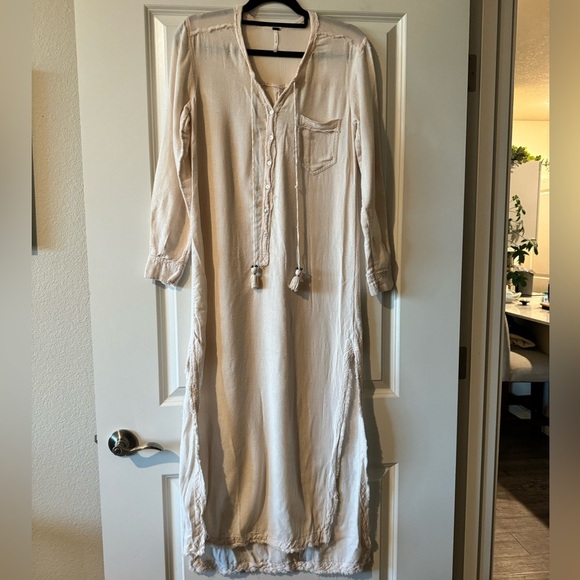 Free People Cream Buttoned Maxi Dress with Plunge Neckline - Picture 2 of 5